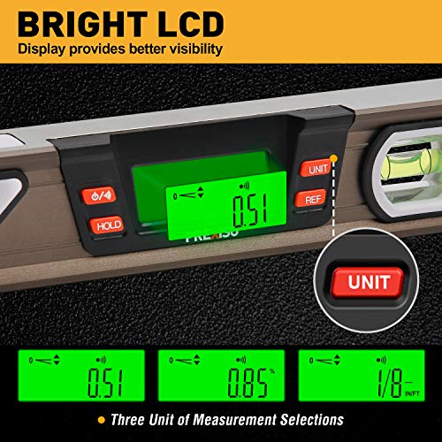 PREXISO Digital Level, 11.5'', Angle Slope with LCD Display, 360° Electronic Bubble Inclinometer, Vertical & Horizontal Spirit Bubble for Construction Carpenter Craftsman Renovation Home Professional