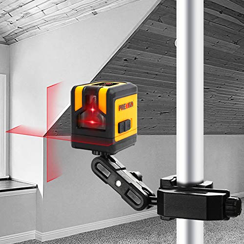 PREXISO 30FT Self Leveling Cross Line Laser, Switchable Vertical and Horizontal Red-Beam Line with Mount Clamps, 2 AA Batteries Included