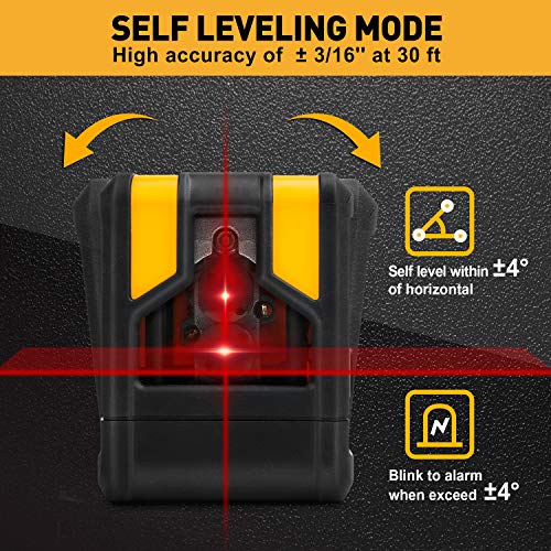 PREXISO 30FT Self Leveling Cross Line Laser, Switchable Vertical and Horizontal Red-Beam Line with Mount Clamps, 2 AA Batteries Included