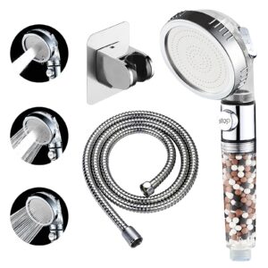 kaiying filtered shower head with on off switch, high pressure handheld showerhead with beads, detachable filter showerhead with 5ft hose, self adhesive bracket