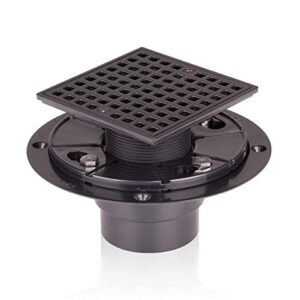 square shower drain 4-1/4" with black matte strainer and hair catcher (black)