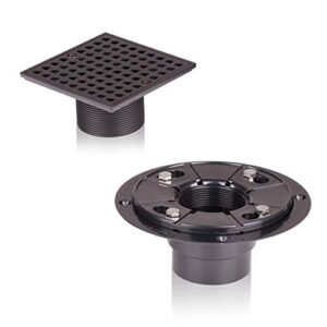 Square Shower Drain 4-1/4" with Black Matte Strainer and Hair Catcher (Black)