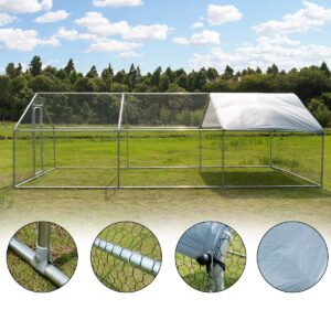 Large Metal Chicken Coop Walk-in Poultry Cage Hen Run House Cage Spire Shaped Cage with Waterproof and Anti-Ultraviolet Cover for Outdoor Backyard Farm Use (1.26" Diameter, 19.68’ L×9.84’ W)