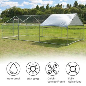 Large Metal Chicken Coop Walk-in Poultry Cage Hen Run House Cage Spire Shaped Cage with Waterproof and Anti-Ultraviolet Cover for Outdoor Backyard Farm Use (1.26" Diameter, 19.68’ L×9.84’ W)