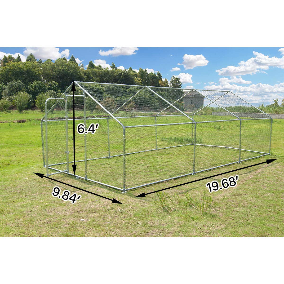 Large Metal Chicken Coop Walk-in Poultry Cage Hen Run House Cage Spire Shaped Cage with Waterproof and Anti-Ultraviolet Cover for Outdoor Backyard Farm Use (1.26" Diameter, 19.68’ L×9.84’ W)