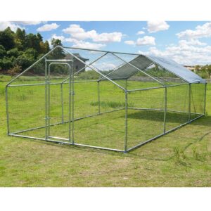 Large Metal Chicken Coop Walk-in Poultry Cage Hen Run House Cage Spire Shaped Cage with Waterproof and Anti-Ultraviolet Cover for Outdoor Backyard Farm Use (1.26" Diameter, 19.68’ L×9.84’ W)