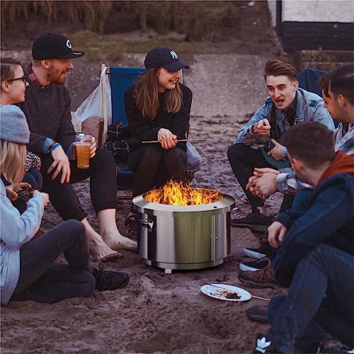Onlyfire 24 Inch Outdoor Smokeless Fire Pit Stainless Steel Fire Bowl, Portable Wood Burning Stove with Detachable Handles for Backyard Camping