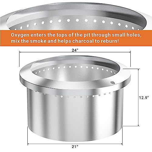 Onlyfire 24 Inch Outdoor Smokeless Fire Pit Stainless Steel Fire Bowl, Portable Wood Burning Stove with Detachable Handles for Backyard Camping