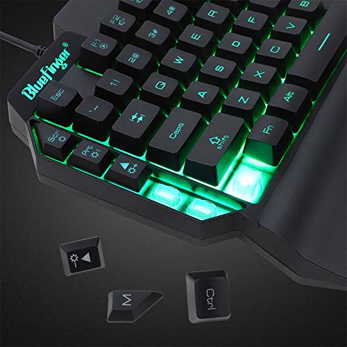 One Hand RGB Gaming Keyboard and Backlit Mouse Combo,USB Wired Rainbow Letters Glow Single Hand Mechanical Feeling Keyboard with Wrist Rest Support, Gaming Keyboard Set for Game