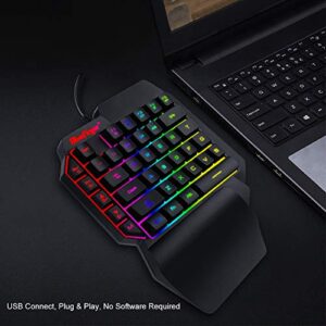 One Hand RGB Gaming Keyboard and Backlit Mouse Combo,USB Wired Rainbow Letters Glow Single Hand Mechanical Feeling Keyboard with Wrist Rest Support, Gaming Keyboard Set for Game