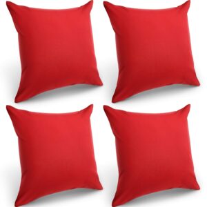 4 pack decorative outdoor waterproof throw pillow covers, square patio balcony garden waterproof cushion case, pu coating pillow shell for couch, bed, patio, sofa, tent,18 x 18 inch (red)