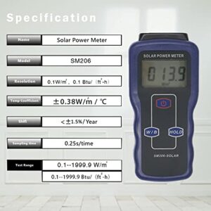 Digital Solar Power Meter, Digital Solar Energy Meter Sun Light Energy Measuring Tester SM206 Sun Light Radiation Testing Instrument Digital High Precision