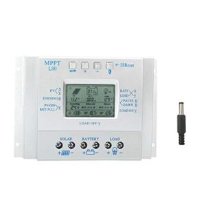 80A Solar Charge Controller, MPPT L-80 LCD Display PWM Photovoltaic Solar MPPT Charge Controller Regulador 12V/24V, Solar Panel Battery Intelligent Regulator