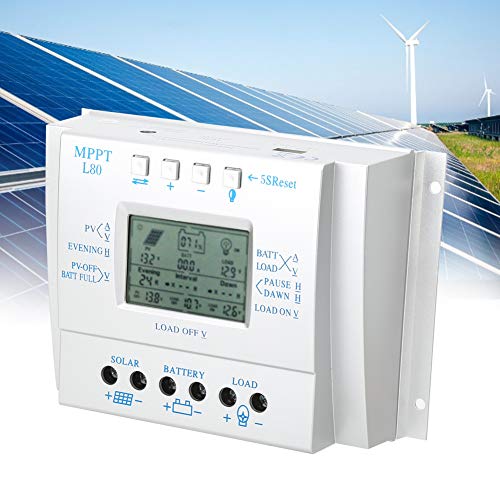 80A Solar Charge Controller, MPPT L-80 LCD Display PWM Photovoltaic Solar MPPT Charge Controller Regulador 12V/24V, Solar Panel Battery Intelligent Regulator