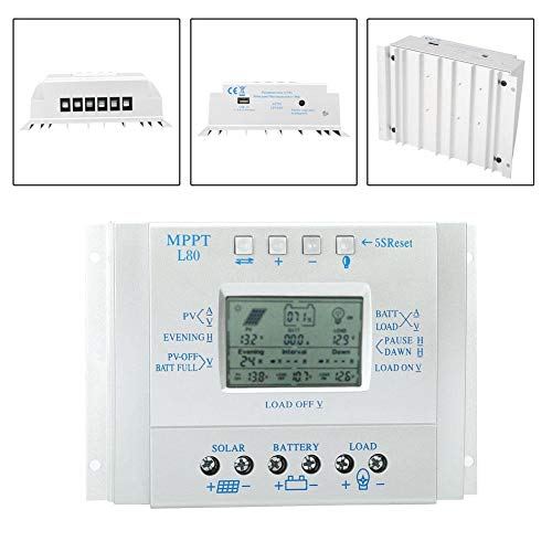 80A Solar Charge Controller, MPPT L-80 LCD Display PWM Photovoltaic Solar MPPT Charge Controller Regulador 12V/24V, Solar Panel Battery Intelligent Regulator