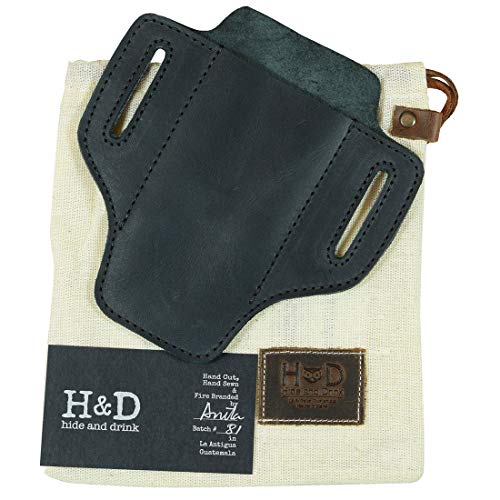 Hide & Drink, Leather Tactical Knife Holster, Multitool Holder, Camping & Outdoor Accessories, Handmade (Charcoal Black)