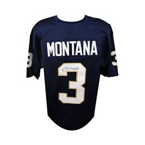 joe montana autographed notre dame custom navy football jersey - jsa coa