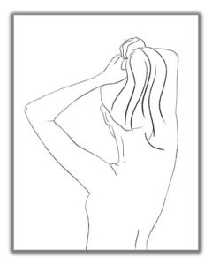 abstract female form pulling hair up line art - 11x14 unframed minimalist decor wall print of woman’s body shape in black on white