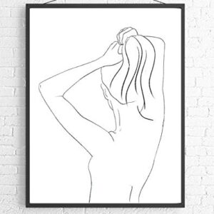 Abstract Female Form Pulling Hair Up Line Art - 11x14 UNFRAMED Minimalist Decor Wall Print of Woman’s Body Shape in Black on White