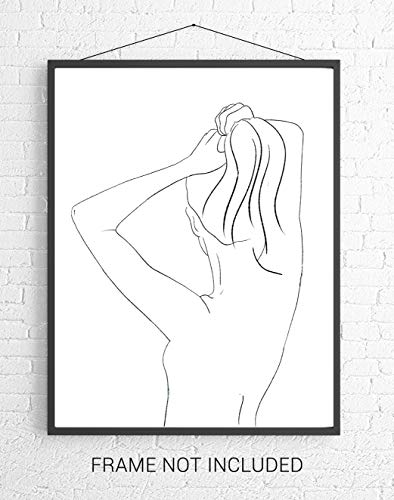 Abstract Female Form Pulling Hair Up Line Art - 11x14 UNFRAMED Minimalist Decor Wall Print of Woman’s Body Shape in Black on White