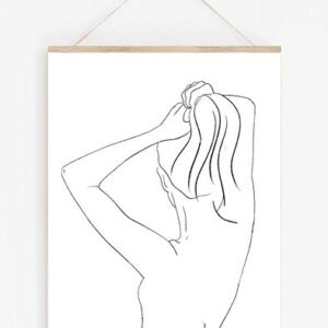 Abstract Female Form Pulling Hair Up Line Art - 11x14 UNFRAMED Minimalist Decor Wall Print of Woman’s Body Shape in Black on White