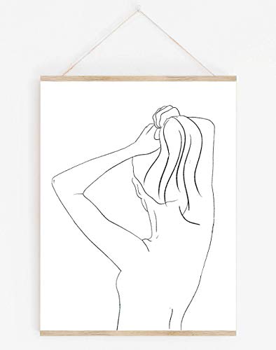 Abstract Female Form Pulling Hair Up Line Art - 11x14 UNFRAMED Minimalist Decor Wall Print of Woman’s Body Shape in Black on White