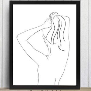 Abstract Female Form Pulling Hair Up Line Art - 11x14 UNFRAMED Minimalist Decor Wall Print of Woman’s Body Shape in Black on White