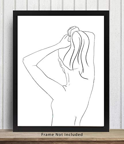 Abstract Female Form Pulling Hair Up Line Art - 11x14 UNFRAMED Minimalist Decor Wall Print of Woman’s Body Shape in Black on White