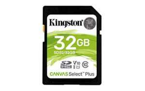 kingston 32gb sdhc canvas select plus 100mb/s read class 10 uhs-i u1 v10 memory card (sds2/32gb)