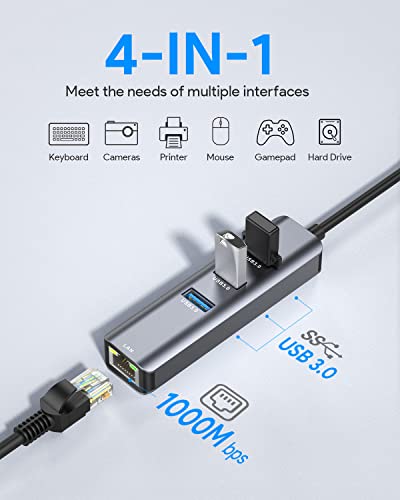 USB C to Ethernet Adapter, Vilcome RJ45 to USB C Thunderbolt 3/Type-C Gigabit Ethernet LAN Network Adapter, Compatible for MacBook Pro 2021/2020/2019/2018/2017, MacBook Air, Dell XPS and More