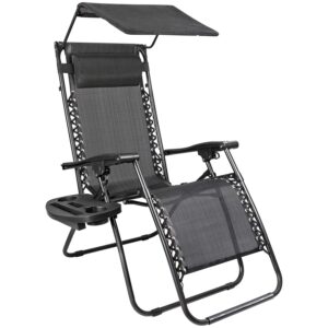 devoko patio zero gravity chair outdoor recliner lounge chair with w/folding canopy shade and cup holder (black)