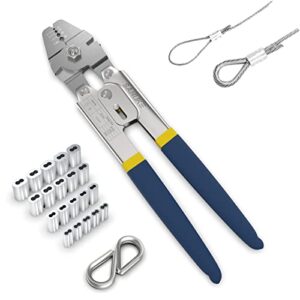 sanuke wire rope crimping swaging tool cable crimps up to 2.2mm(2/32inch) with 160pcs 4sizes aluminum double barrel ferrule loop sleeve and 10pcs stainless steel thimble assortment kit