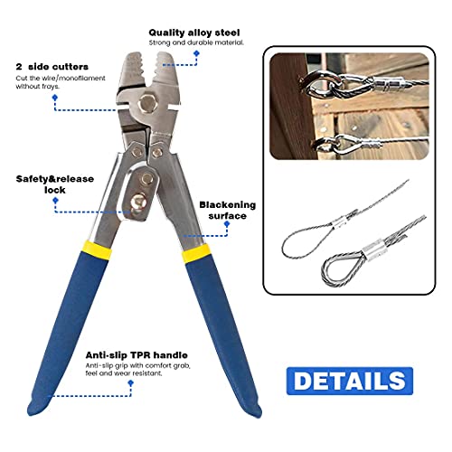 Sanuke Wire Rope Crimping Swaging Tool Cable Crimps up to 2.2mm(2/32inch) with 160pcs 4sizes Aluminum Double Barrel Ferrule Loop Sleeve and 10pcs Stainless Steel Thimble Assortment Kit