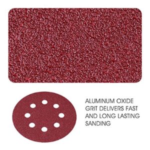 Miady 5-Inch 8-Hole Hook and Loop Sanding Discs 100PCS, 120/240/320/600/800 Assorted Grits Sandpaper - Pack of 100