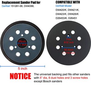 5 Inch 8 Hole Replacement Sander Pad for DeWalt Sander - 5" Hook & Loop Sanding Backing Pad for DW420/K, DW421/K, DW423/K, DW426/K, D26453/K, D26451 Orbital Sander