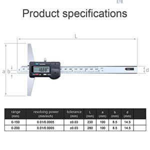 Oudtinx Digital Depth Caliper Electronic Depth Gauge Caliper Depth Rule (150mm(Normal))