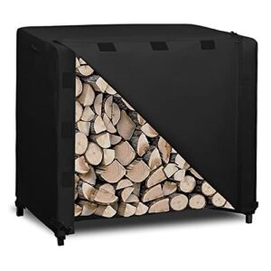 easy-going 4 feet outdoor log rack cover durable waterproof weatherproof firewood cover with openable front flap (48"x24"x41", black)