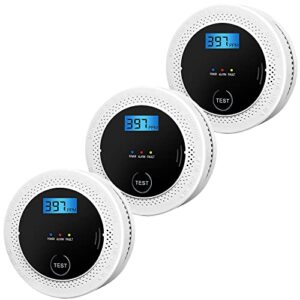 3 pack smoke and carbon monoxide detector powered by battery with digital display, dual alarm sensor of smoke and co,easy to install