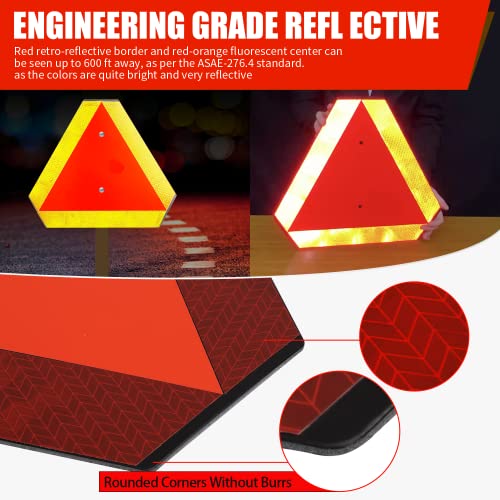 Slow Moving Vehicle Sign, Safety Triangles DOT Compliant, Orange Reflective Safety Triangle Sign, SMV Sign, 16x14 inch, Durable Plastic Engineering Grade Reflective Up to 7 Years Outdoor for Golf Cart Accessories and Tractor UTV Accessories