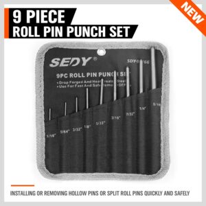 9-Piece Roll Pin Punch Set - Fast Pin Removal - Durable Steel & Construction - For Automotive, Firearm Maintenance, Gunsmithing, Watch, Jewelry & Craft Repair - Knurled Grip - Versatile Sizes