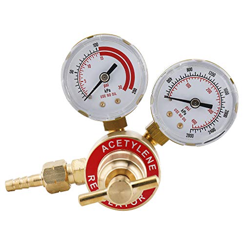 2'' Gauges Welder Acetylene Regulator with Double Gauges for Torch Cutting Kits Inlet 400 PSI CGA 200 Female