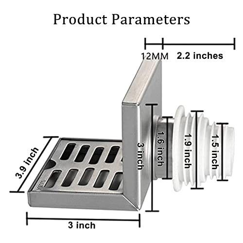 Floor drain Corner Stainless Steel Side Drain Floor Balcony Wall L-Shaped Horizontal Drainage Anti-Corrosion Rust Wear Durable Metal Material