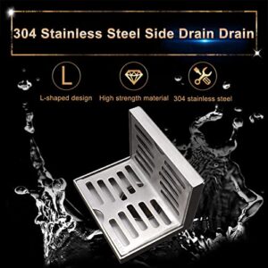 Floor drain Corner Stainless Steel Side Drain Floor Balcony Wall L-Shaped Horizontal Drainage Anti-Corrosion Rust Wear Durable Metal Material