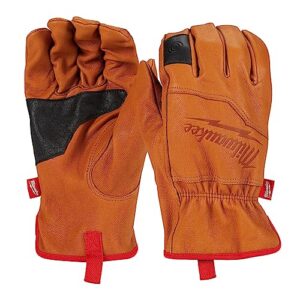 milwaukee tools soft top grain goatskin leather work gloves (large), brown (48-73-0012)