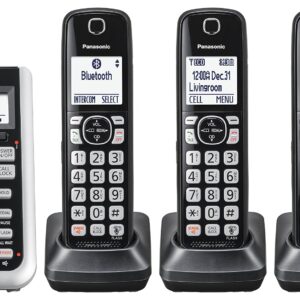 Panasonic Link2Cell Bluetooth Cordless Phone System - 5 Handsets - KX-TGF575S (Silver) & KX-TCA430 Comfort-Fit, Foldable Headset, Regular, Grey/Silver