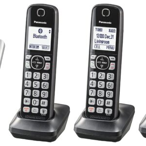 Panasonic Link2Cell Bluetooth Cordless Phone System - 5 Handsets - KX-TGF575S (Silver) & KX-TCA430 Comfort-Fit, Foldable Headset, Regular, Grey/Silver