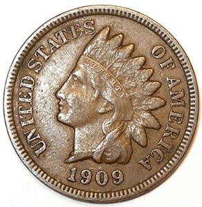 1909 no mint mark u.s. indian head cent full liberty full rim 1c seller fine to xf