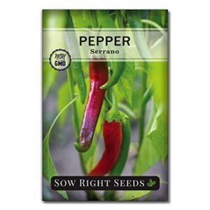 sow right seeds - serrano hot pepper seed for planting - non-gmo heirloom packet instructions to plant an outdoor home vegetable garden - productive and hot chili peppers - hydroponics growing(1)