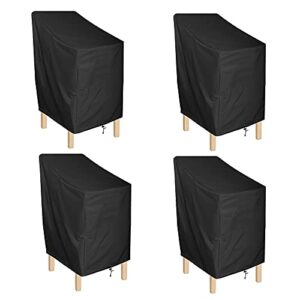 anminy waterproof patio chair covers outdoor high back stackable dining bar stool lawn chair cover furniture protector sun resistant - black, pack of 4