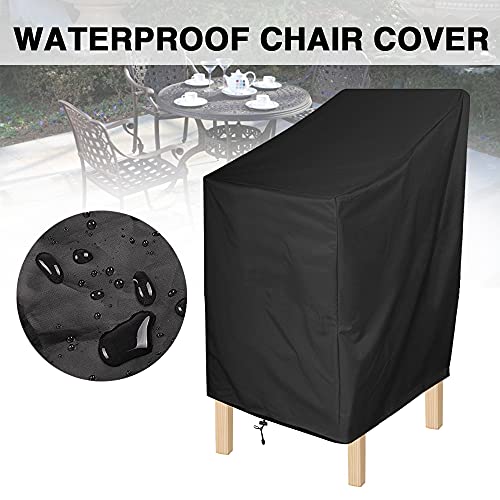 ANMINY Waterproof Patio Chair Covers Outdoor High Back Stackable Dining Bar Stool Lawn Chair Cover Furniture Protector Sun Resistant - Black, Pack Of 4